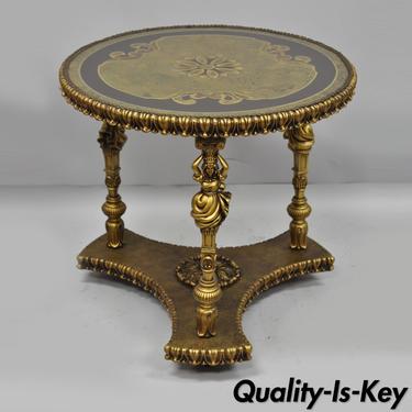 Vintage Gold Hollywood Regency French Style Female Figural Metal Side Table