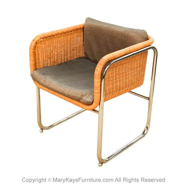 Harvey Probber Mid Century Wicker and Chrome Cantilever Dining Chair 
