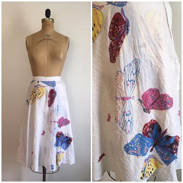 Vintage 1970s Moth Novelty Print Wrap Skirt 70s Butterfly Border Print Skirt 