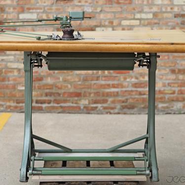 ultra-rare fully functional restored vintage industrial Kuhlman drafting table completed with drawing arm, made in Germany 