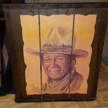 Vintage John Wayne Decoupage grape tray art 