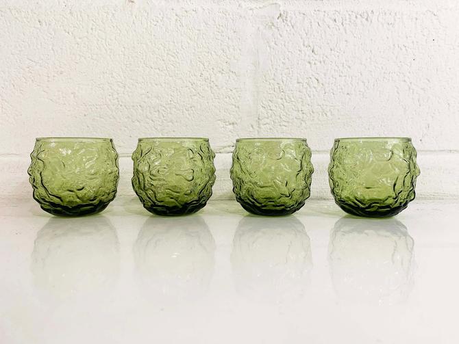 1970s Anchor Hocking Lido Crinkle Glass Tumblers in Avocado - Set