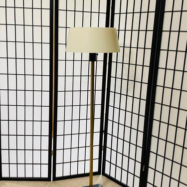 Mid Century Lightolier Floor Lamp with Gold Square Pole with Plastic Shade 