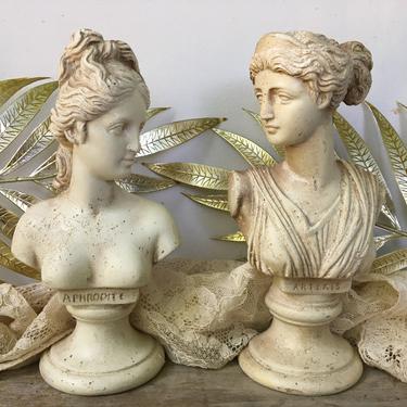 Grecian Lady Busts, Partial Busts Aphrodite And Artemus, Half Plaster Small Busts, One Is Repaired, Vintage Mythology 