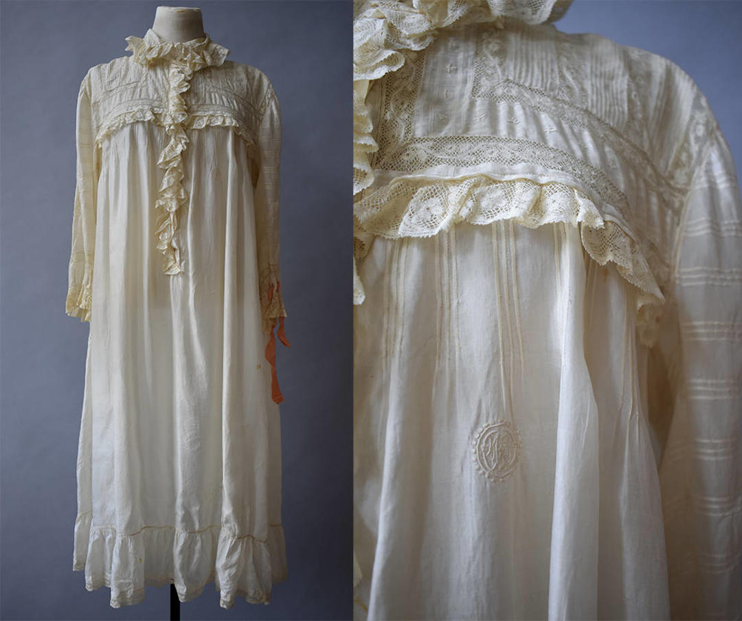 Victorian Silk Nightgown / Cream Lace Nightgown / Lace Nightgown ...