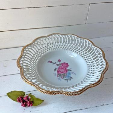 Vintage Gold Rim Bowl With Roses, Rose Trinket Dish, Rose Catch All // Victorian Vanity Tray, Cute Rose Bowl // Perfect Gift 