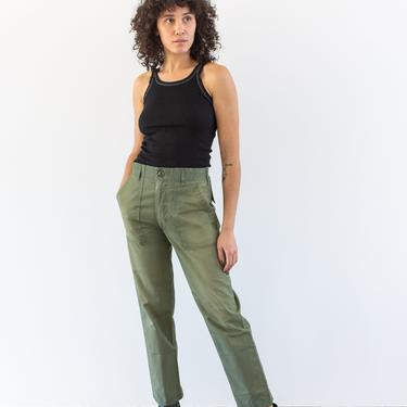 Vintage 28 29 Waist Army Pants | Unisex Cotton Poly Utility Army Pant | Green Fatigue pants | Made in USA | F243 