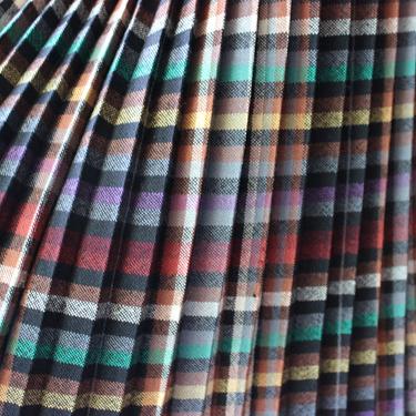 1970s Wool Pleated Accordion Plaid Skirt 