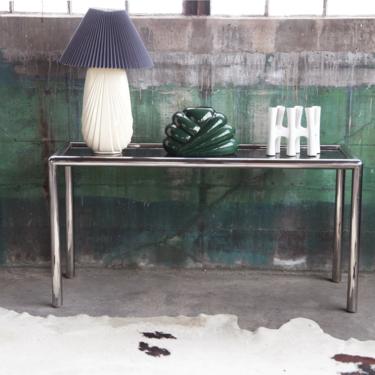 WOW POSTMODERN 1970s John Mascheroni Attributed &quot;Tubo&quot; Chrome and Marble Console table Quality DIA Vecta Pace, Habitat, Evans, Baughman 