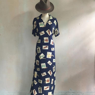 Vintage 90s Cute Print Soft Rayon Dress 