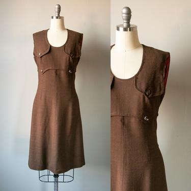 1960s Dress Brown Linen Shift S 