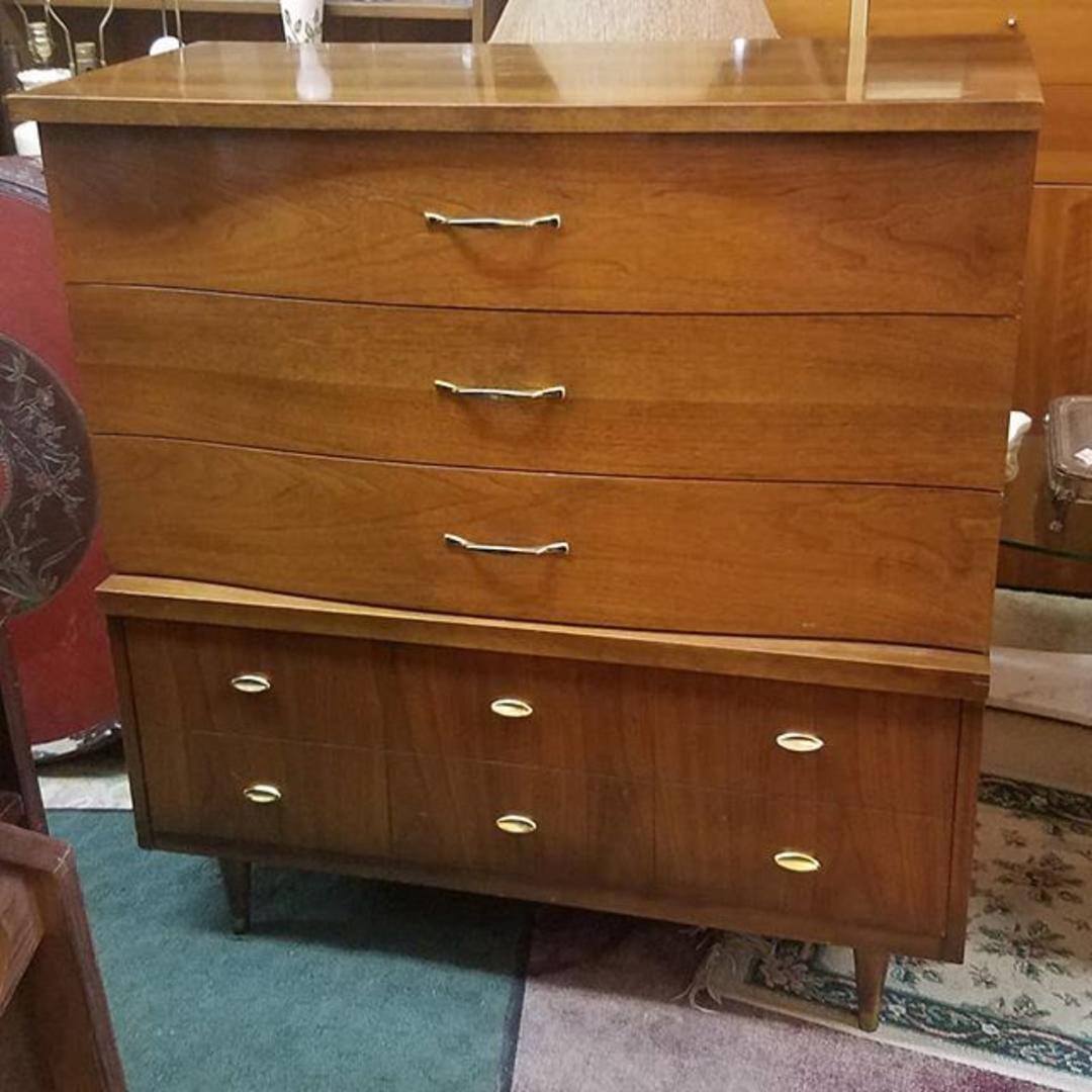 SOLD. Four Drawer Bassett MCM Chest of Drawers, 273. (Huge bottom