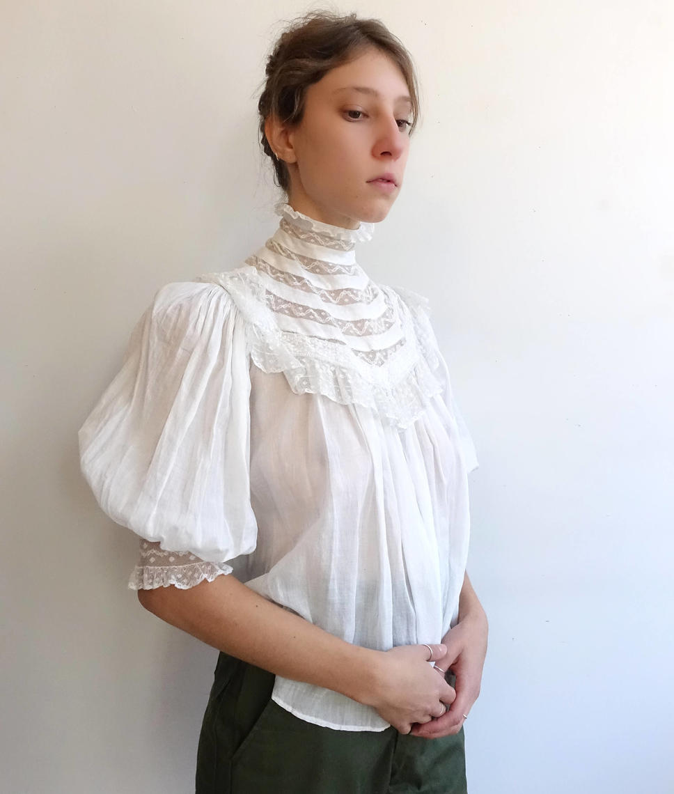 Antique Victorian White Cotton and Lace Blouse/ Maternity Blouse/ High ...