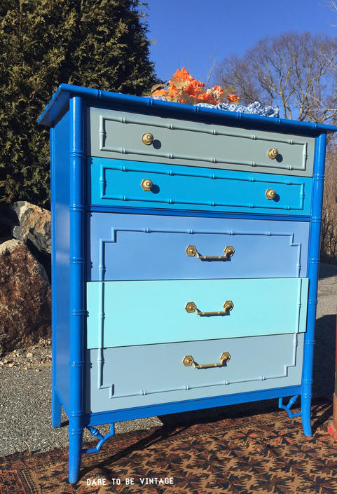 Vintage Faux Bamboo Dresser Painted Blue Dresser Faux Bamboo