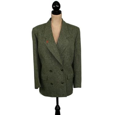 90s Double Breasted Blazer XL, Olive Green Wool Blend Jacket, 1990s Clothes for Women, Vintage Clothing Plus Size 16 from Spiegel Together! 