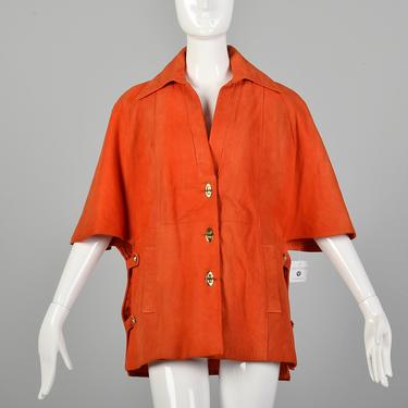 1960s Mod Orange Suede Leather Cape Toggle Closure Autumn Poncho 