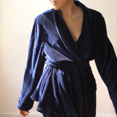 Vintage Blue Velvet Pantsuit | Blue Smoking Jacket + Matching Pants 