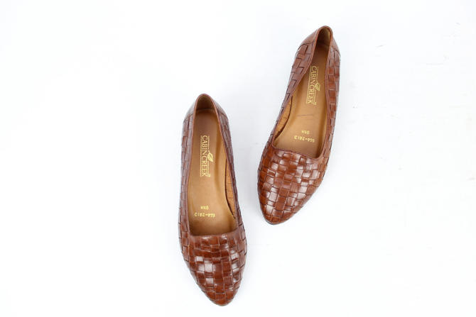 Vintage 90 39 S Brown Leather Woven Flats 1990 39 S Dark Brown