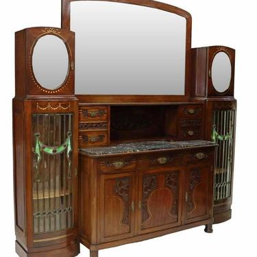 Sideboard, Cabinet, Display, Art Nouveau, Mahogany Mirrored Cabinet, 1900's!!