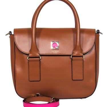 Kate Spade - Brown Leather Structured Satchel w/ Pink Trim