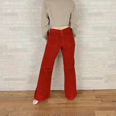 60's Rust Corduroy Low Rise Bell Bottom Pants / Size 26 27 