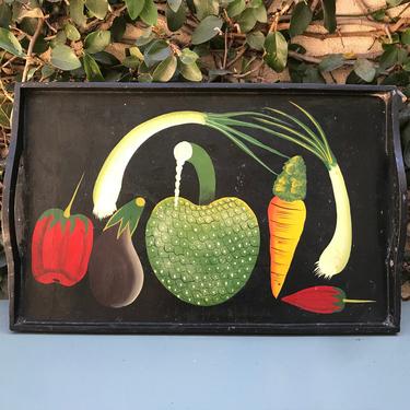 Vintage Tray -- Handpainted Tray -- Mexican Tray -- Handpainted Mexican Tray -- Mexican Decor -- Vegetable Tray -- Black Tray 