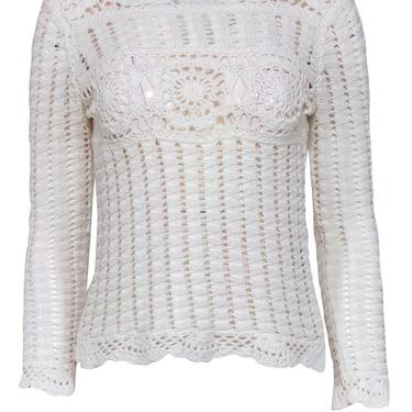 Isabel Marant Etoile - White Linen Blend Long Sleeve Crochet Top Sz 4