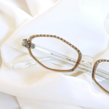 Vintage 50's French Rhinestone Mocha Cat Eyeglasses Frames 