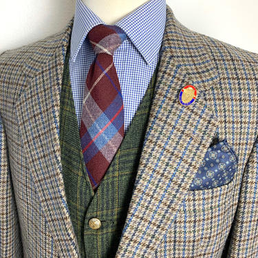 Vintage AVOCA Handweavers 100% Wool TWEED Blazer ~ 40 Reg to Long ~ jacket / sport coat ~ Houndstooth ~ Preppy / Ivy Style /Trad 