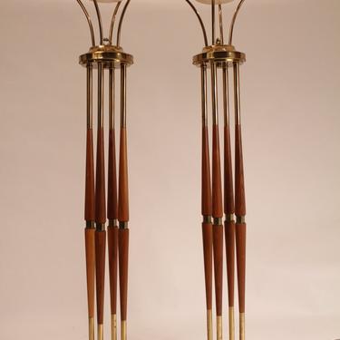 1950s 2 BRASS & WALNUT TORCHERE from  Lightolier  ( price is per  item) 