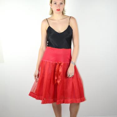 Vintage 50s Crinoline Petticoat Red Skirt Slip / 1950s Vintage Pleated Lingerie Half Slip Pin Up Pinup Medium 1960s 60s Peignoir Rockabilly 