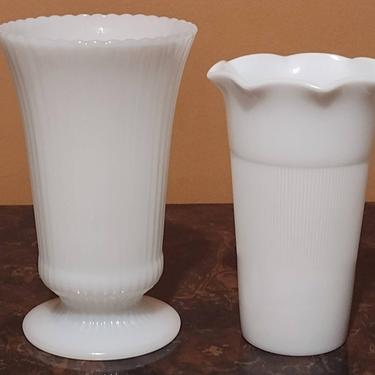 Vintage EO Brody Co M5000 & Continental Can Co B-18 Ribbed Milk Glass Vase Lot Made in USA 8" 