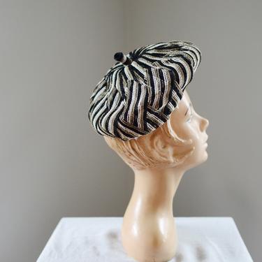 60s/70s Structured Grey and Black Beret 