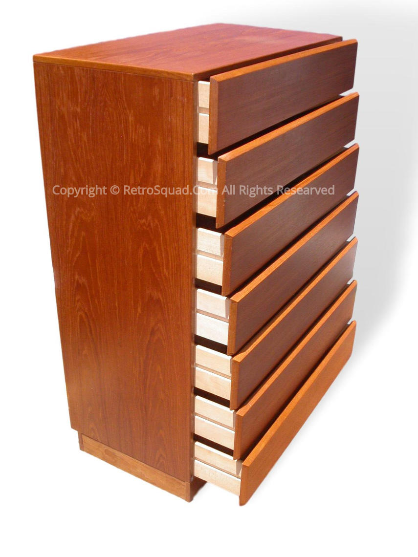 Tall Danish Modern Teak 7 Drawer Dresser Bedroom Credenza By Vitre