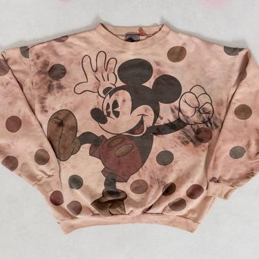 BLEACHED MICKEY MOUSE Polka Dot sweatshirt Vintage Crazy Fun cartoon mice graphic tees / Medium 