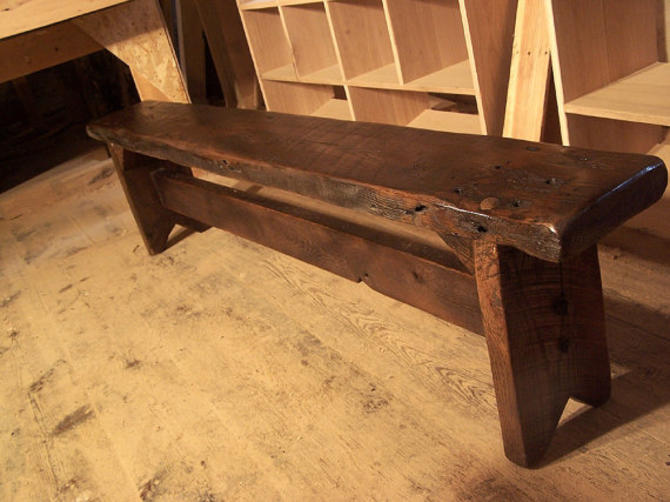 Thick Plank Farm Bench From Antique Reclaimed Barn Wood By