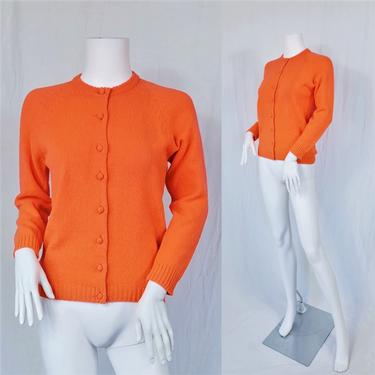 1960's Neon Orange Wool Button Down Cardigan Sweater I  Sz Med I Alsim Original 