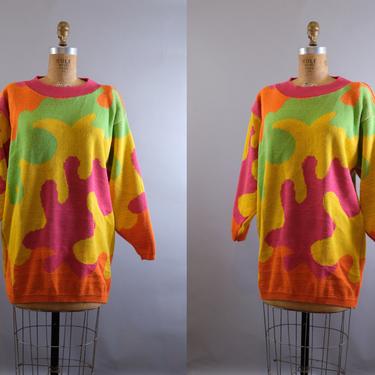 80s Oversized Sweater Color Block  Large 