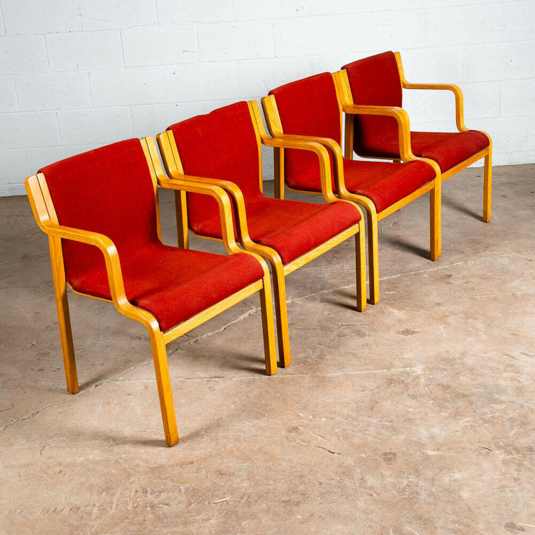 Mid Century Modern Dining Chairs Set 4 Arms Stendig Sculptural Red