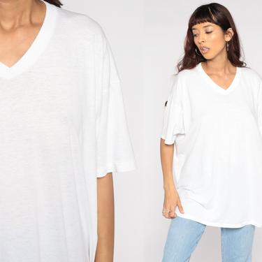 White V Neck Shirt 3xl 80s Burnout Tee Shirt Single Stitch Plain Tshirt Vintage Tee Cotton Poly T Shirt Semi Sheer 1980s xxxl 3x 