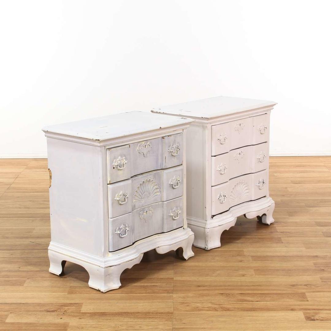 Pair Of 3 Drawer White Shabby Chic Nightstands Loveseat (Los Angeles