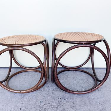 Pair of Cane and Rattan Side Tables