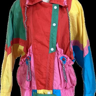 80s Bold Rainbow Colorblock Batwing Windbreaker