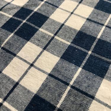 French Linen Kelsch Fabric, Indigo Blue, Blue Stripe Check, Historical Alsace French Textiles 