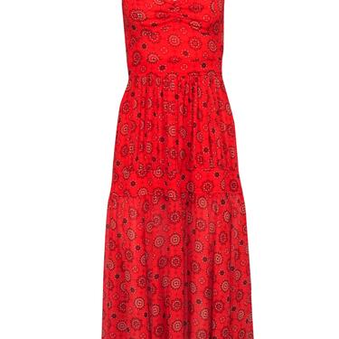 Marissa Webb - Red Bohemian Print Tiered Maxi Dress w/ Back Cutout Sz XS