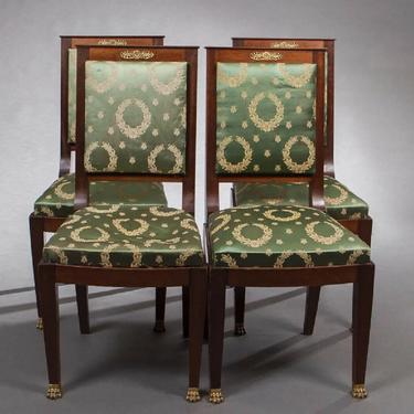 Four French Empire Style Mahogany Dining Chairs, Vintage / Antique