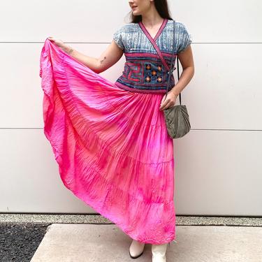 Neon Pink Silk Tie Dye Skirt