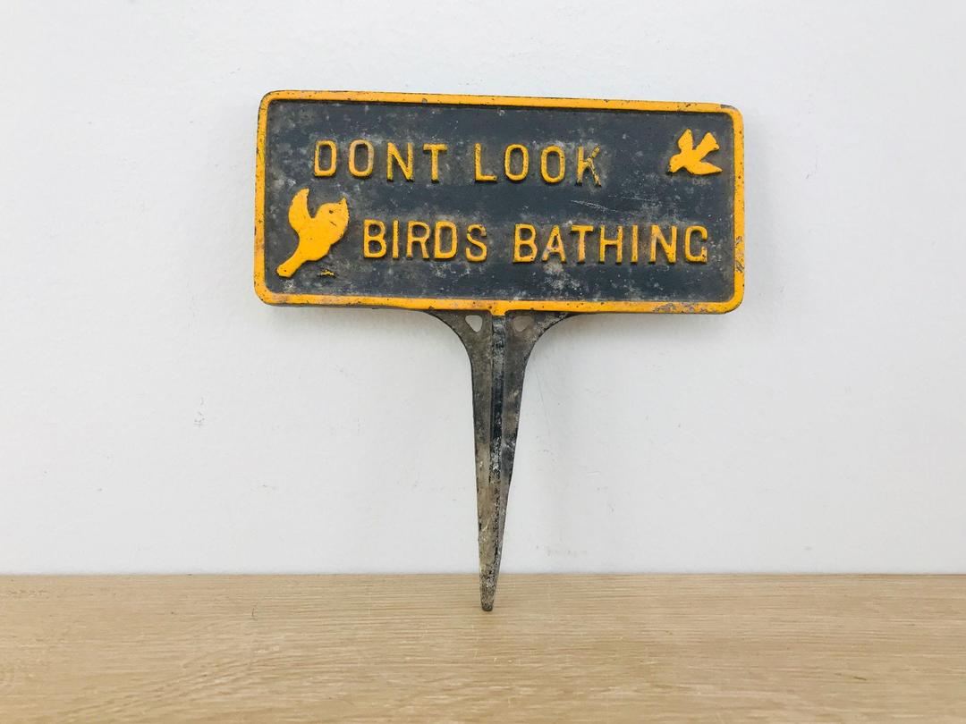 Vintage Decorative Cast Aluminum Bird Bath Sign by John Wright Delve