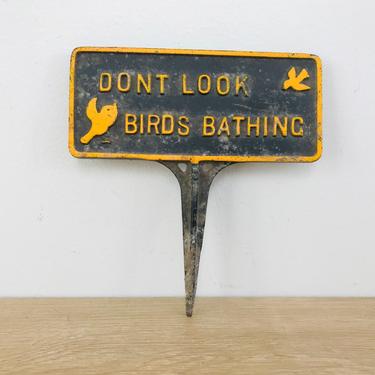 Vintage Decorative Cast Aluminum Bird Bath Sign by John Wright 