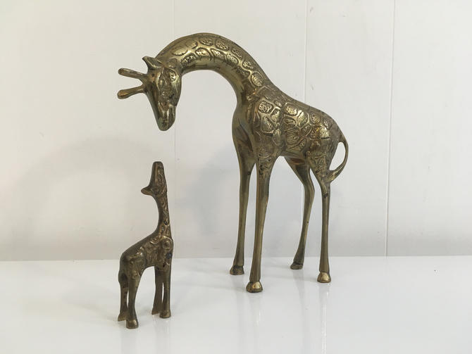 Vintage Brass Giraffe Figurines Set Of Two 2 Leonard Mid Century
